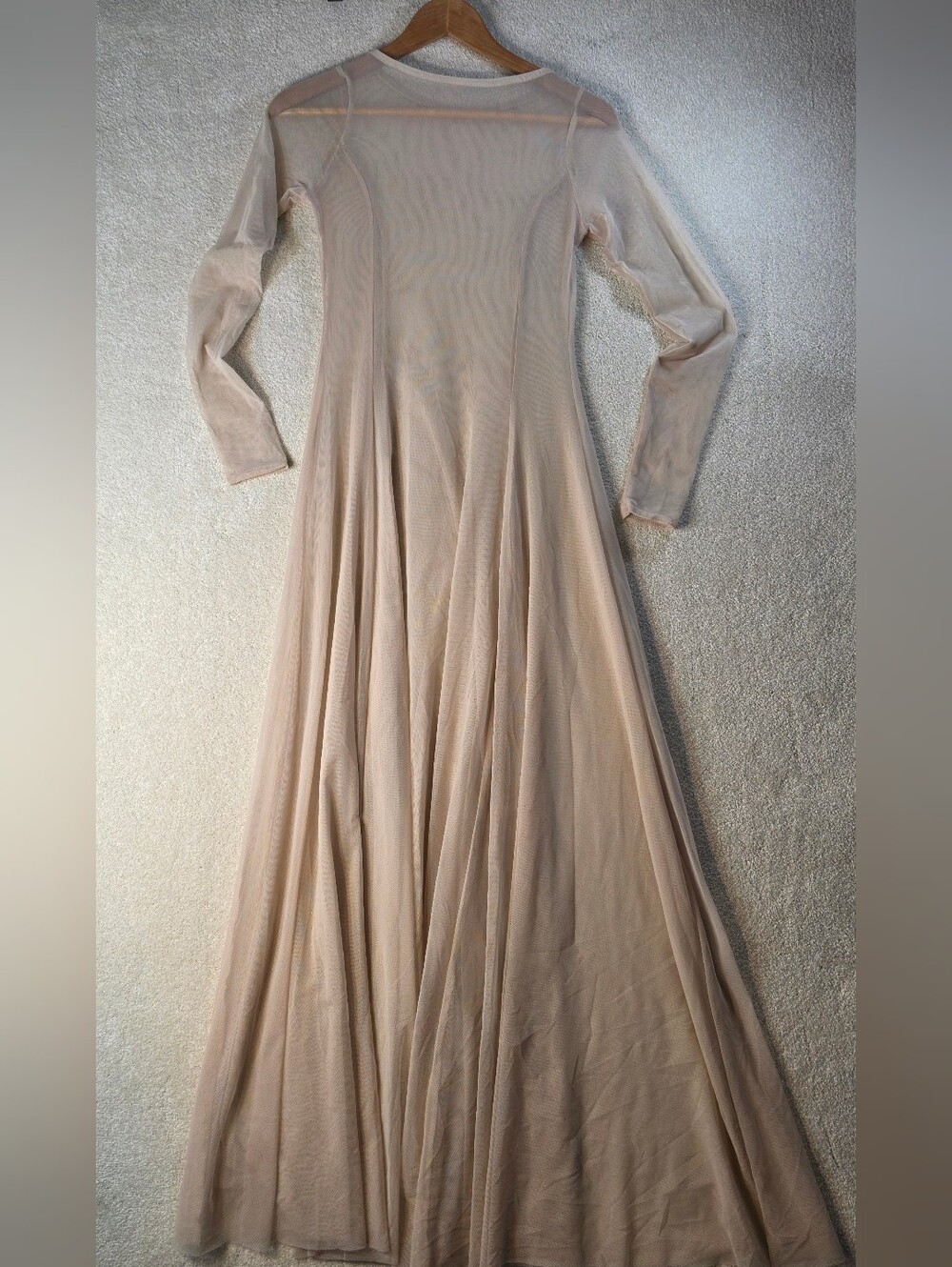 Sheer Nude Long Sleeve Maxi Dress Layering Flowy Ballerinacore Size M